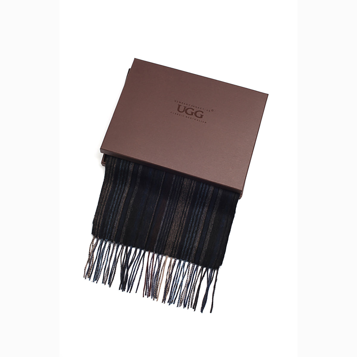Ugg Cashmere & Wool Scarf Navy and Bedge (Stripe)-Scarves-PEROZ Accessories