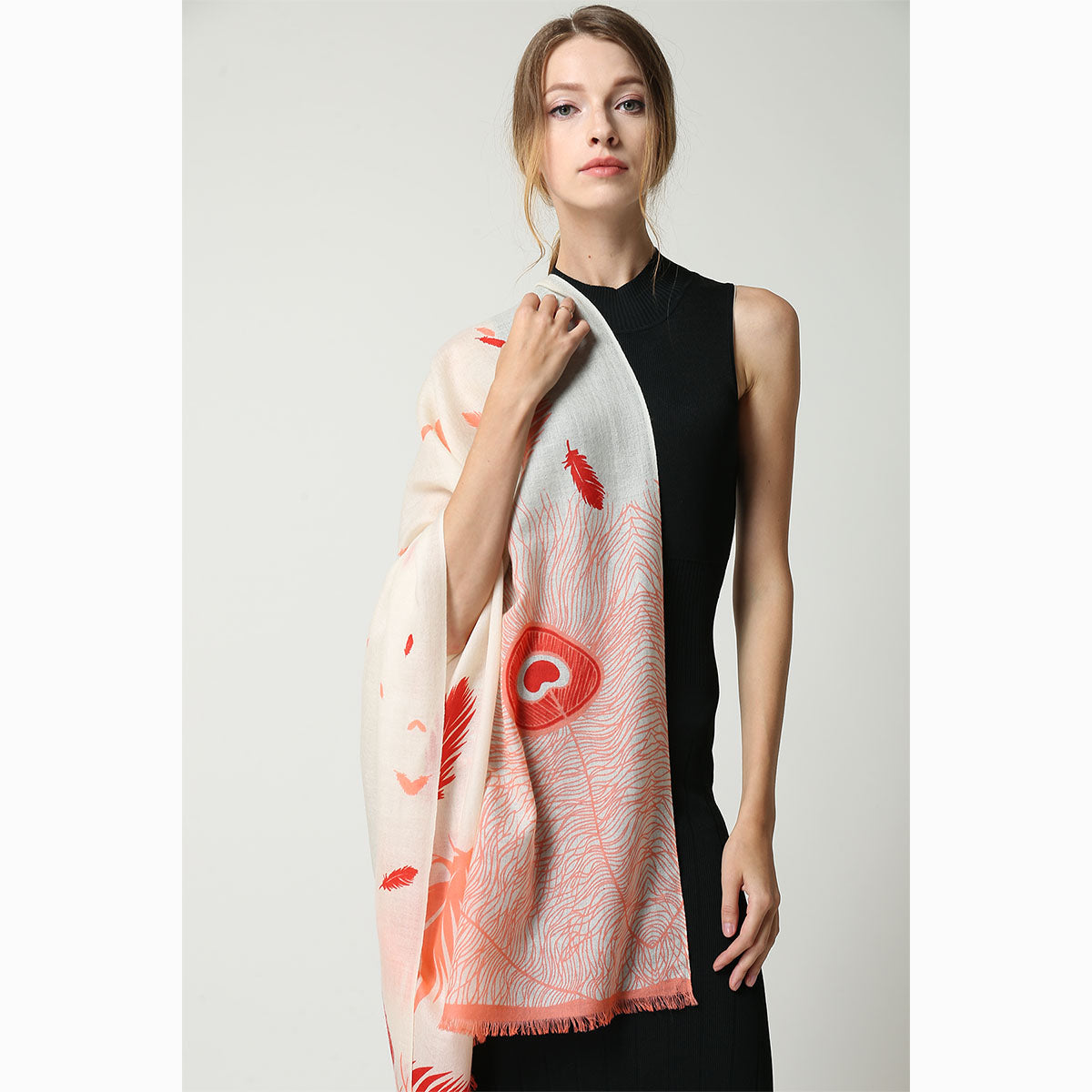 Ugg 100% Australian Merino Wool Scarf Cream and Coral-Scarves-PEROZ Accessories