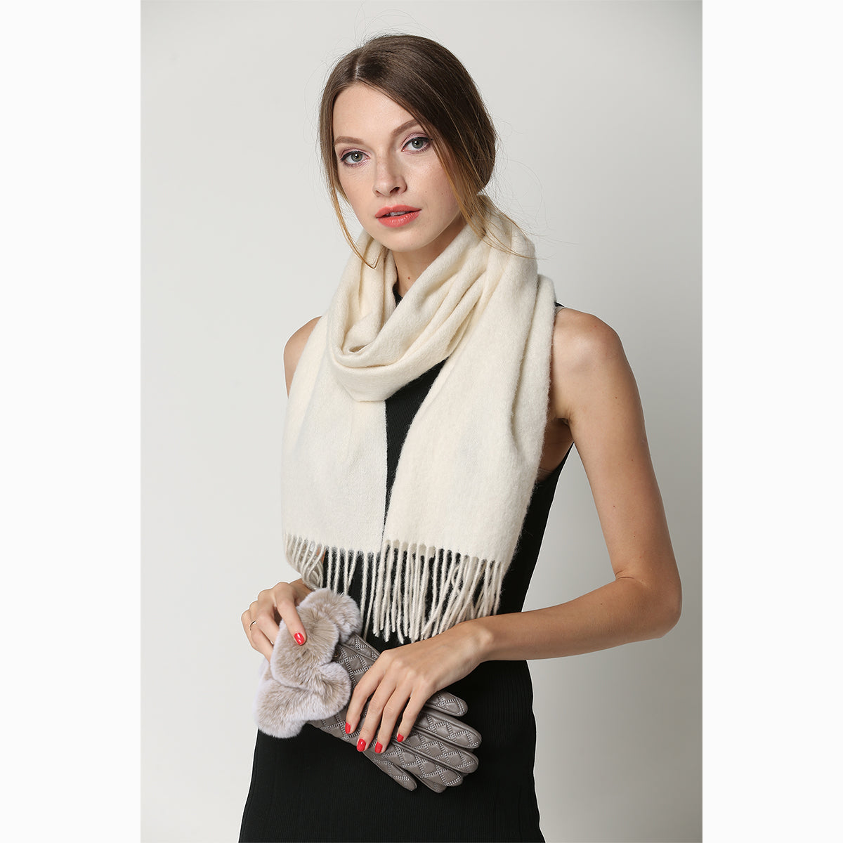 Ugg 100% Wool Scarf White-Scarves-PEROZ Accessories
