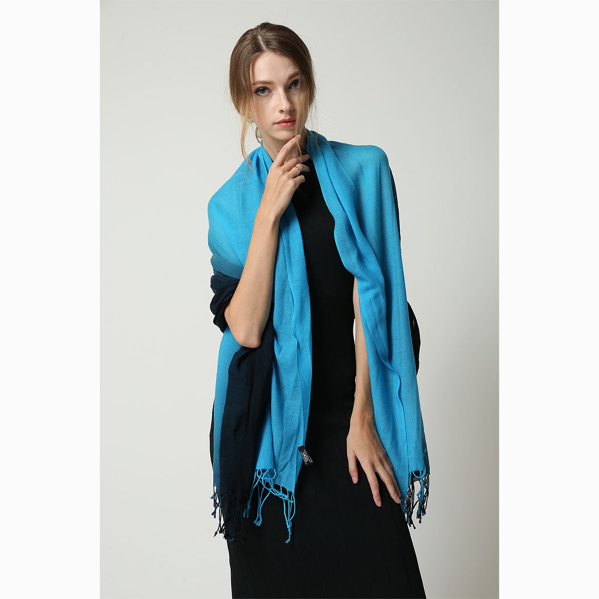 Ugg 100% Merino Wool Tie Dye Scarf Black and Cyan Blue-Scarves-PEROZ Accessories
