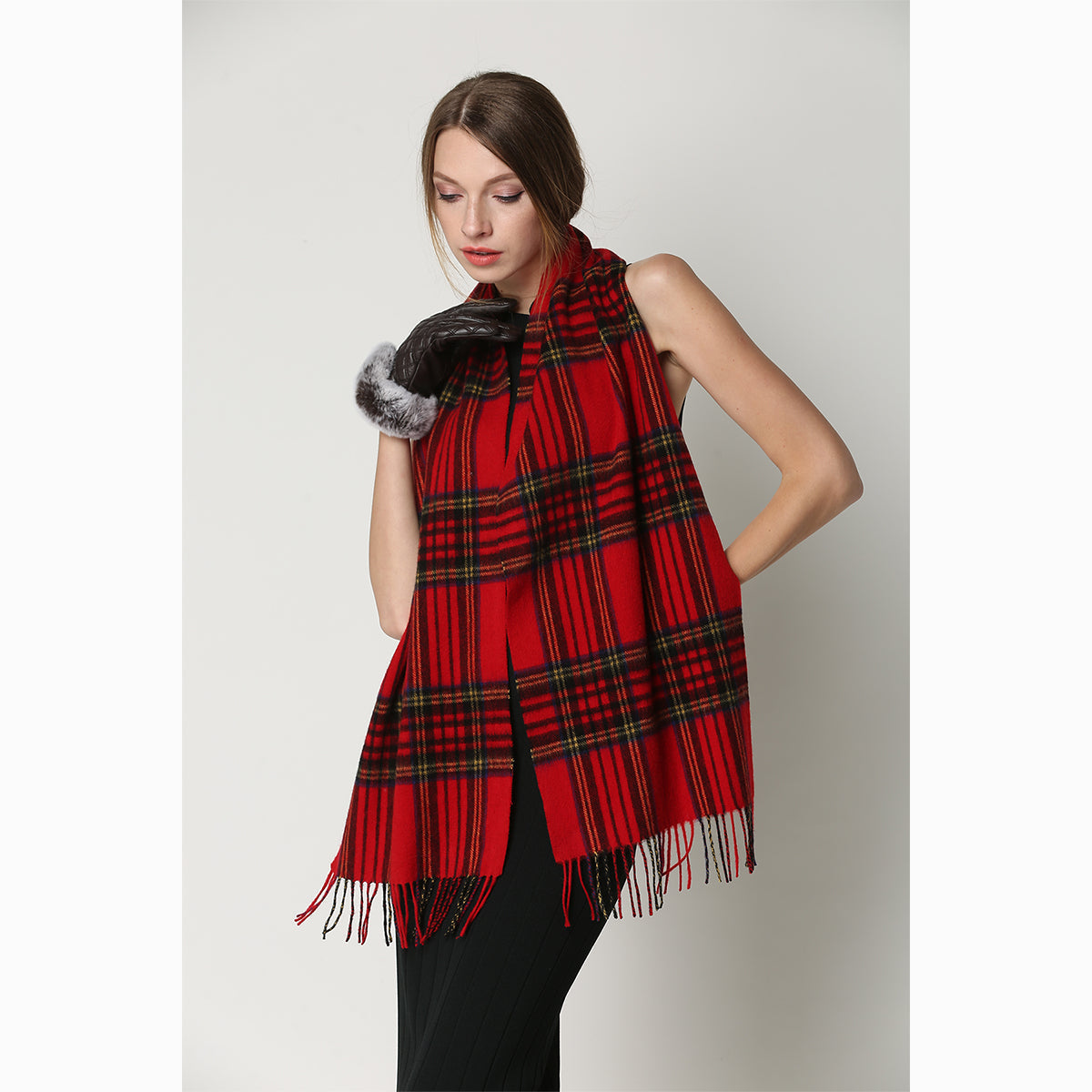 Ugg 100% Wool Scarf Check Red and Navy-Scarves-PEROZ Accessories