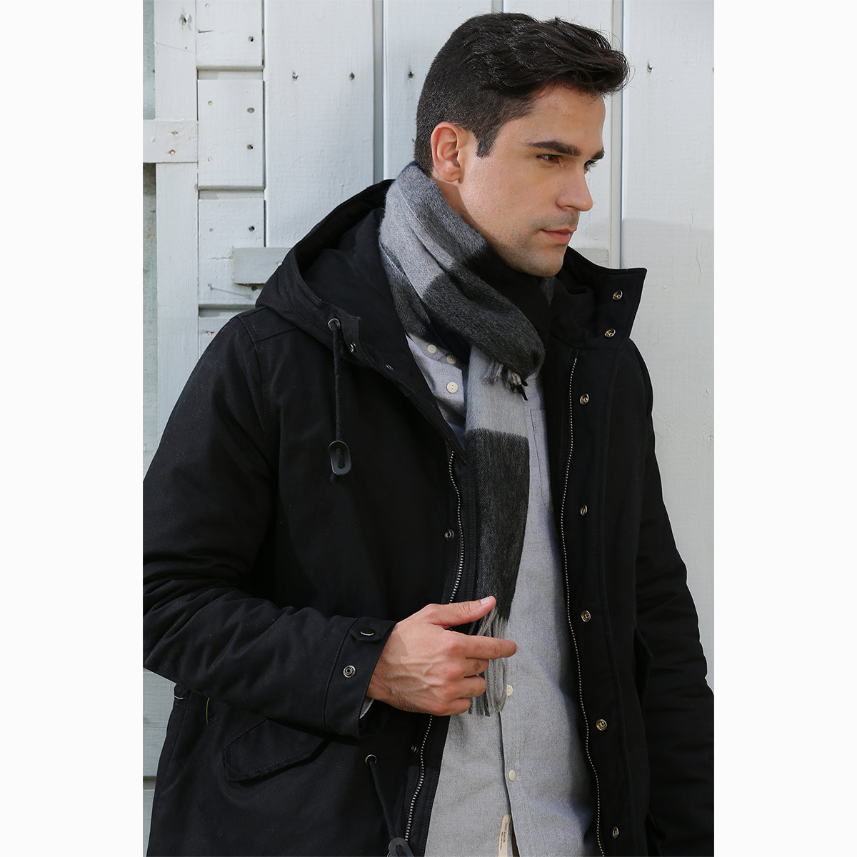 Ugg Cashmere & Wool Scarf Blue Grey and Black-Scarves-PEROZ Accessories