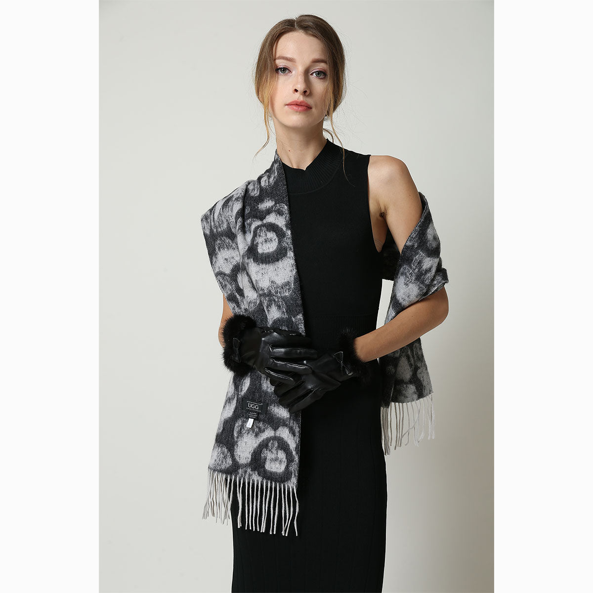 Ugg Cashmere & Wool Scarf Charcoal and Grey-Scarves-PEROZ Accessories