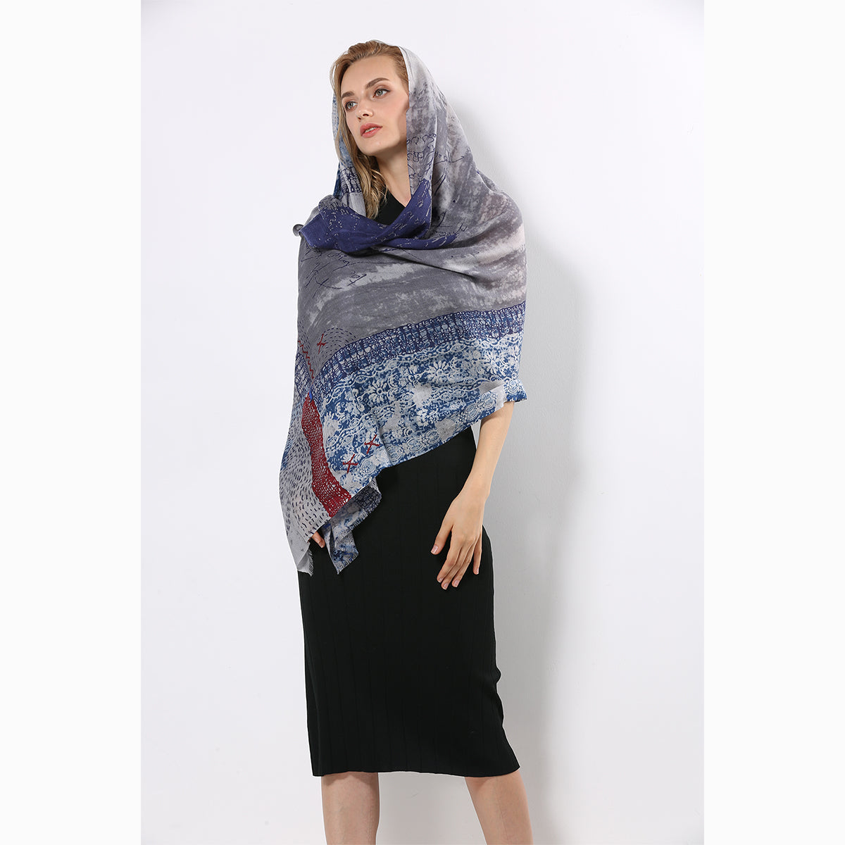Ugg 100% Australian Merino Wool Scarf Blue Grey-Scarves-PEROZ Accessories