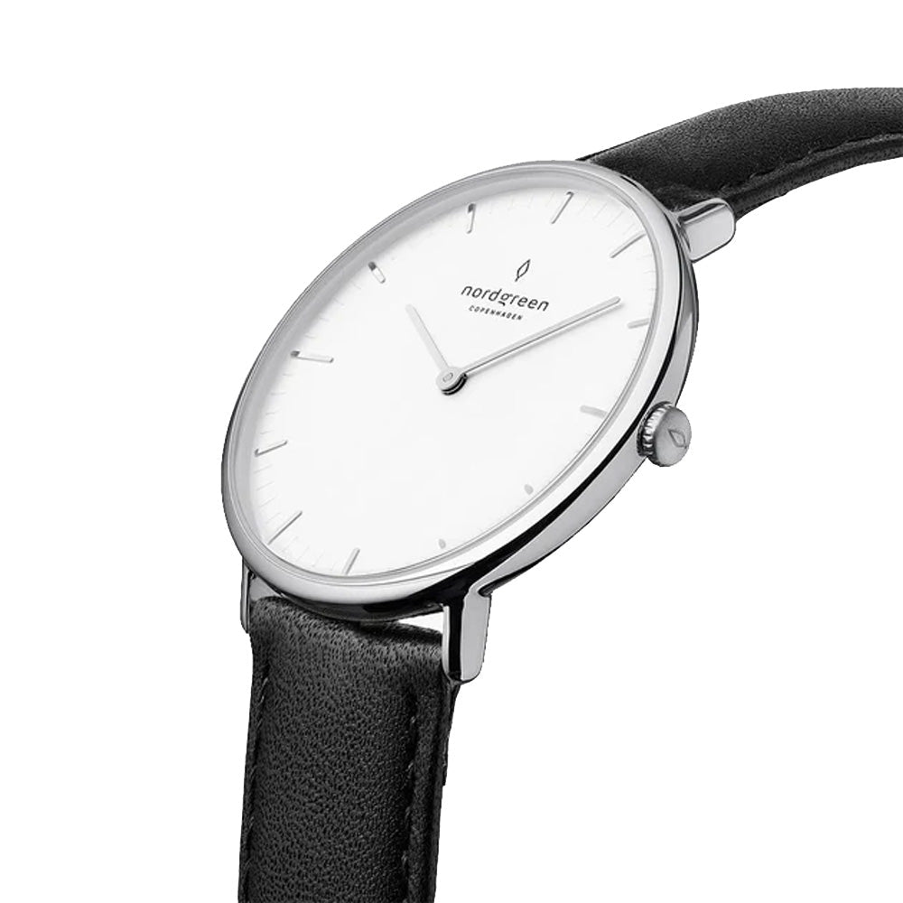 Nordgreen Native 40mm Silver Case Black Leather Watch-PEROZ Accessories