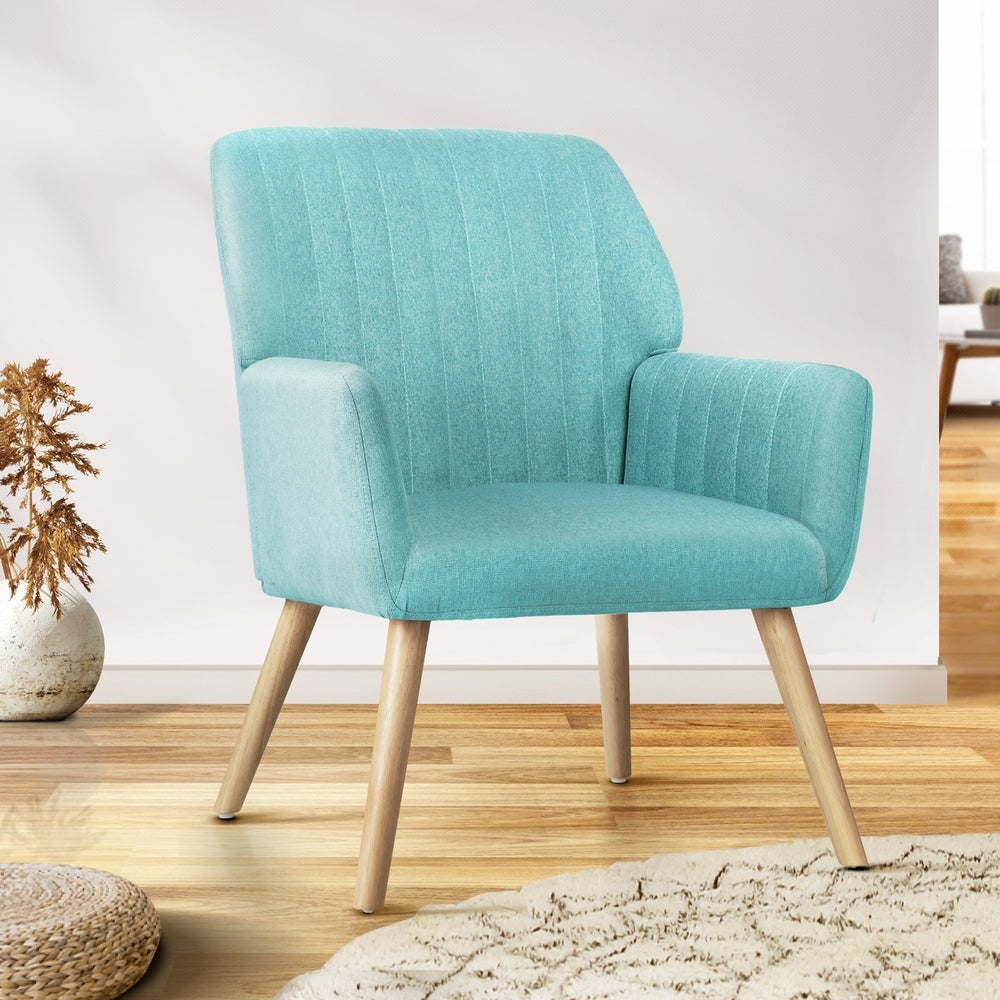 Oikiture Armchair Lounge Sofa Chair Fabric Accent Chairs Armchairs Couches Blue-Armchairs-PEROZ Accessories
