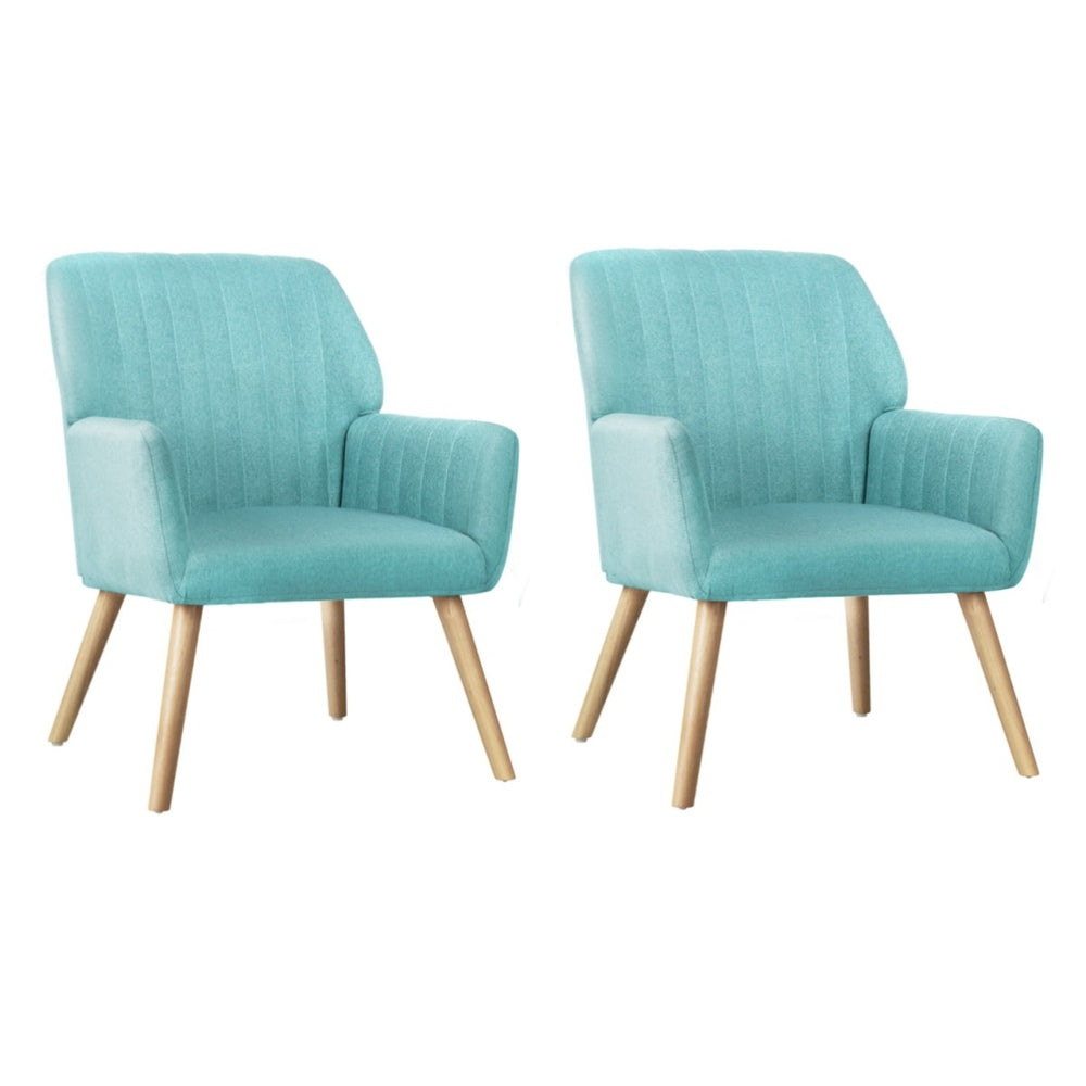 Oikiture 2x Armchair Lounge Sofa Chair Fabric Blue-Armchair-PEROZ Accessories
