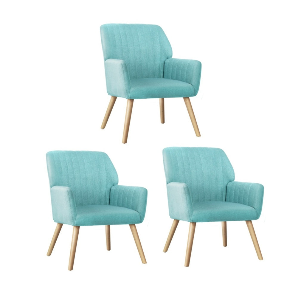 Oikiture 3x Armchair Lounge Sofa Chair Fabric Blue-Armchair-PEROZ Accessories
