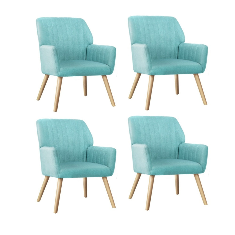 Oikiture 4x Armchair Lounge Sofa Chair Fabric Blue-Armchair-PEROZ Accessories