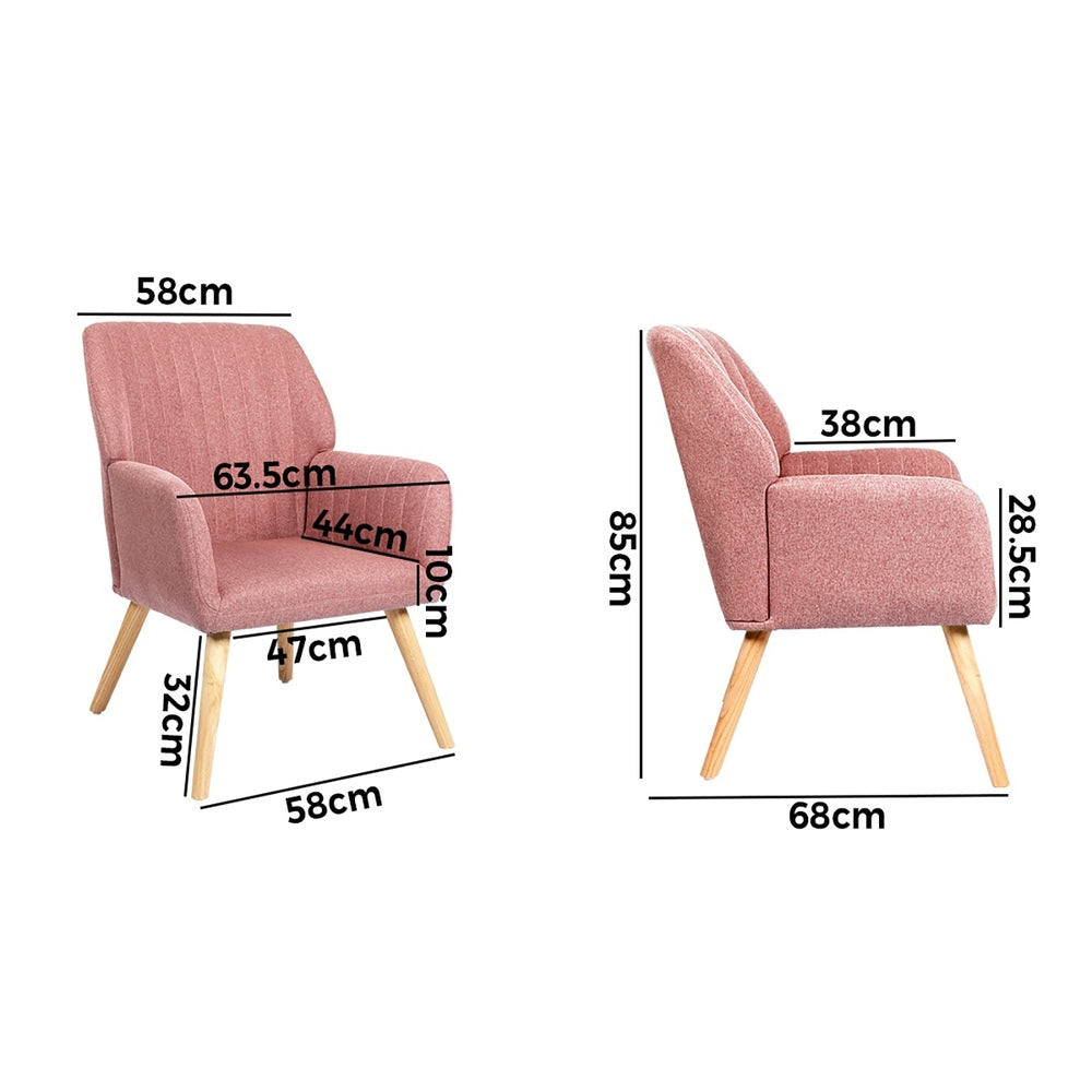Oikiture Armchair Lounge Sofa Chair Fabric Couches Pink-Armchair-PEROZ Accessories