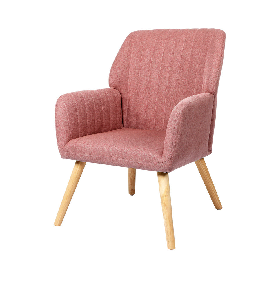 Oikiture Armchair Lounge Sofa Chair Fabric Couches Pink-Armchair-PEROZ Accessories