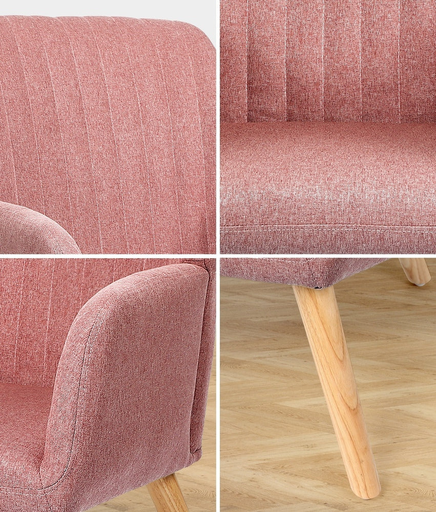 Oikiture Armchair Lounge Sofa Chair Fabric Couches Pink-Armchair-PEROZ Accessories