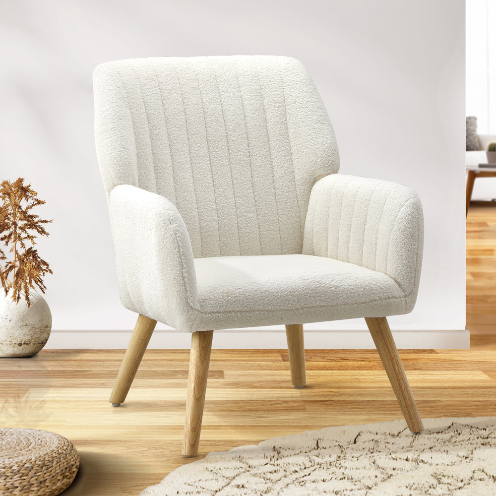 Oikiture Armchair Lounge Sofa Chair Sherpa Couches White-Armchairs-PEROZ Accessories