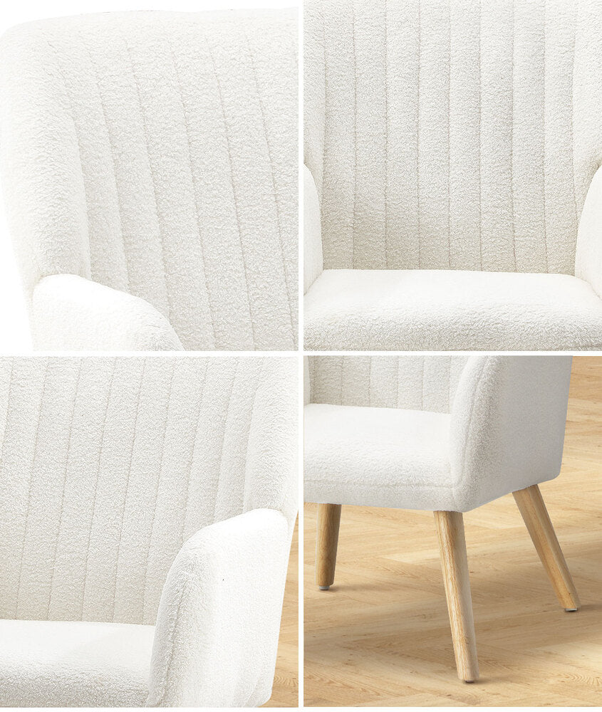 Oikiture Armchair Lounge Sofa Chair Sherpa Couches White-Armchairs-PEROZ Accessories