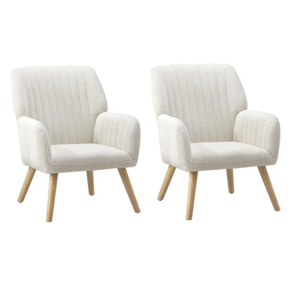 Oikiture 2x Armchair Lounge Sofa Chair Sherpa White-Armchair-PEROZ Accessories