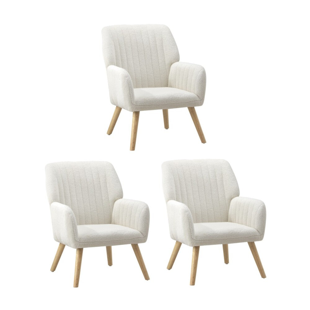 Oikiture 3x Armchair Lounge Sofa Chair Sherpa White-Armchair-PEROZ Accessories