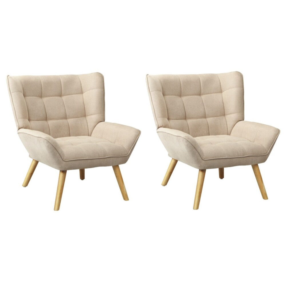 Oikiture 2x Armchair Sofa Lounge Fabric Upholstered Tub Beige-Armchair-PEROZ Accessories