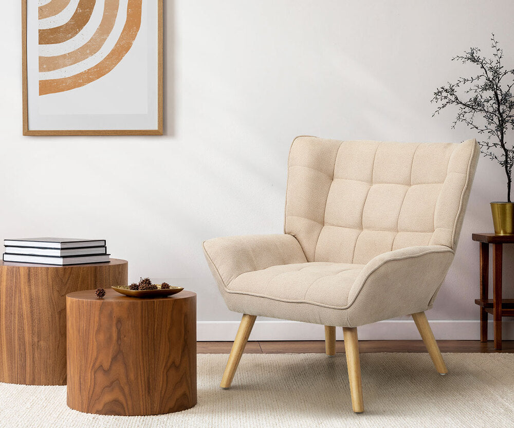 Oikiture 2x Armchair Sofa Lounge Fabric Upholstered Tub Beige-Armchair-PEROZ Accessories