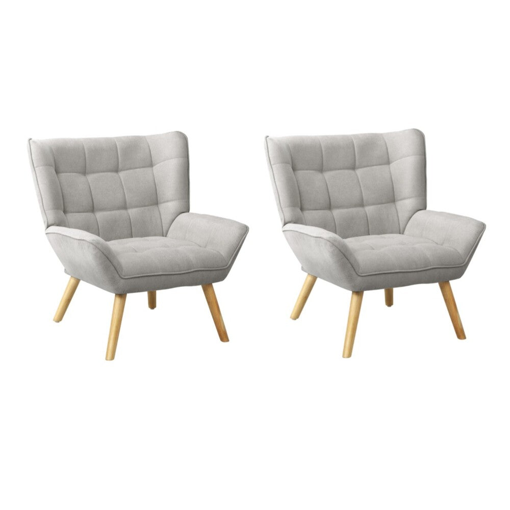 Oikiture 2x Armchair Sofa Lounge Fabric Upholstered Tub Grey-Armchair-PEROZ Accessories