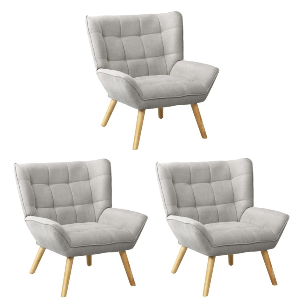 Oikiture 3x Armchair Sofa Lounge Fabric Upholstered Tub Grey-Armchair-PEROZ Accessories