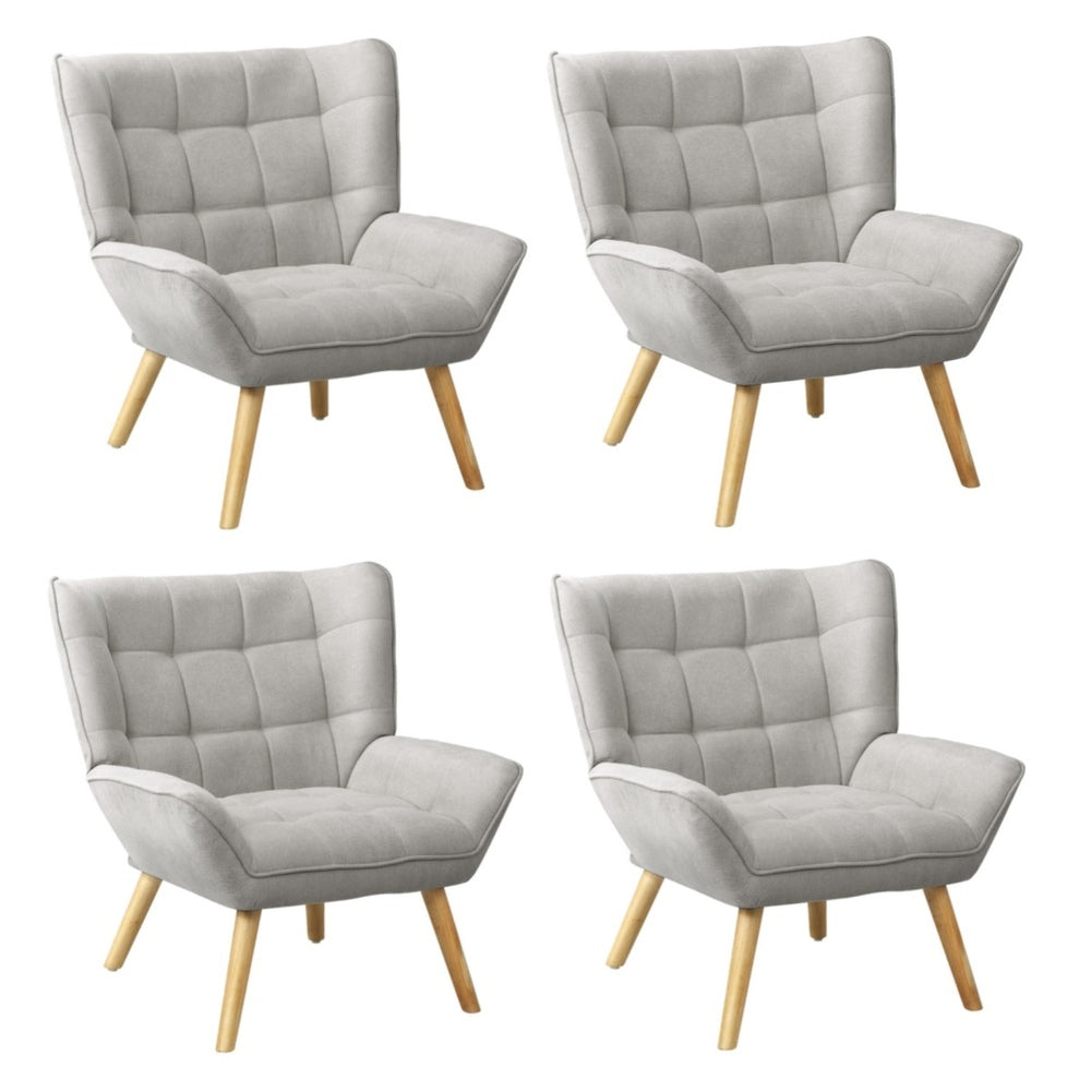 Oikiture 4x Armchair Sofa Lounge Fabric Upholstered Tub Grey-Armchair-PEROZ Accessories
