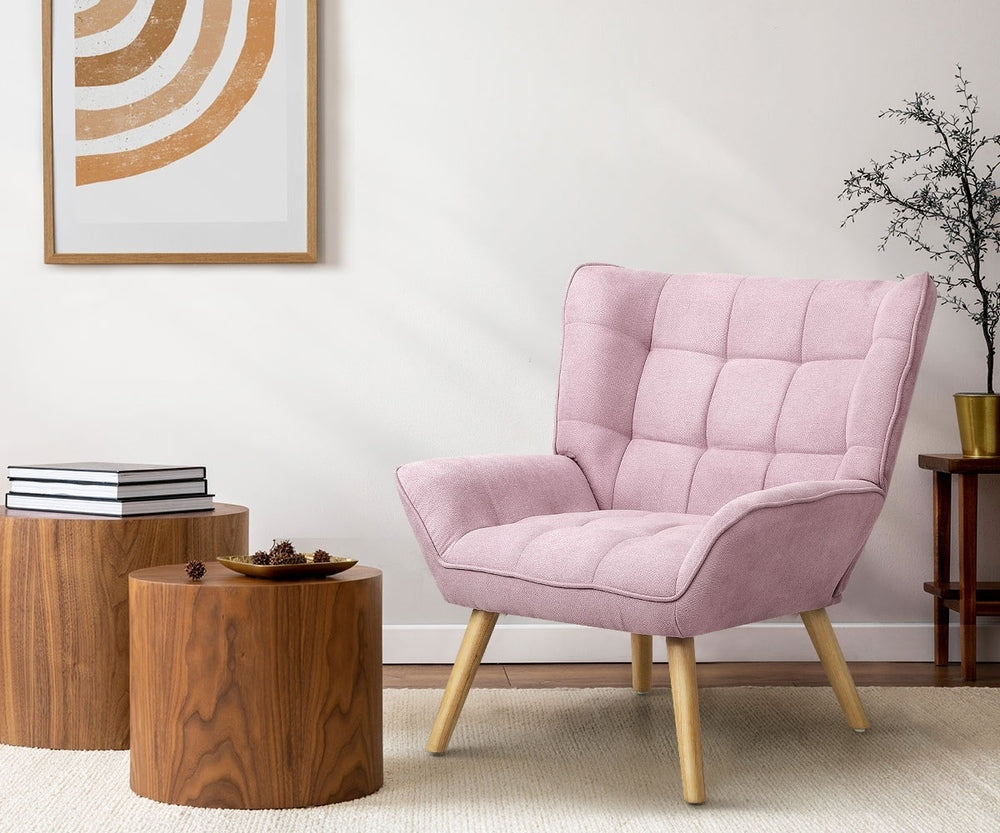 Oikiture 4x Armchair Sofa Lounge Fabric Upholstered Tub Pink-Armchair-PEROZ Accessories