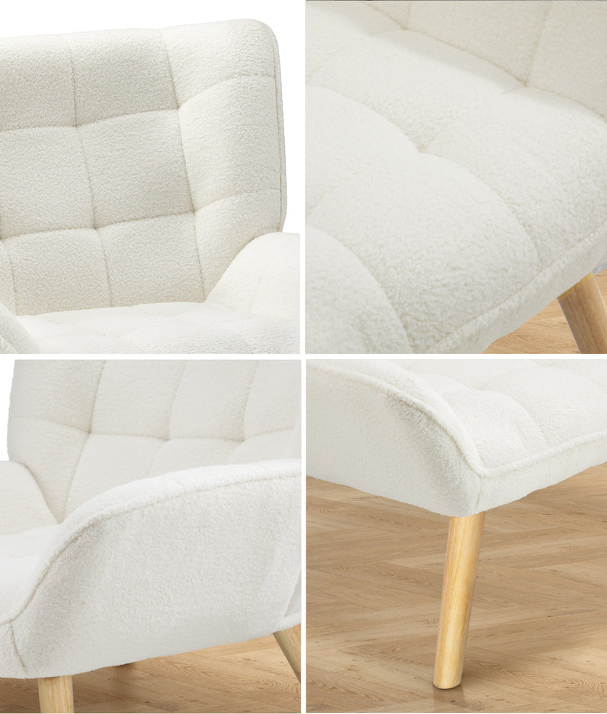 Oikiture Armchair Sofa Lounge Sherpa Upholstered White-Armchairs-PEROZ Accessories