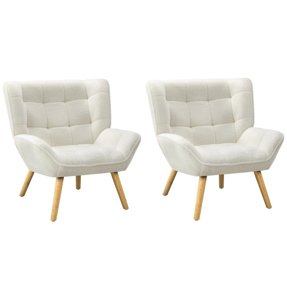 Oikiture 2x Armchair Sofa Lounge Sherpa Upholstered Tub White-Armchair-PEROZ Accessories