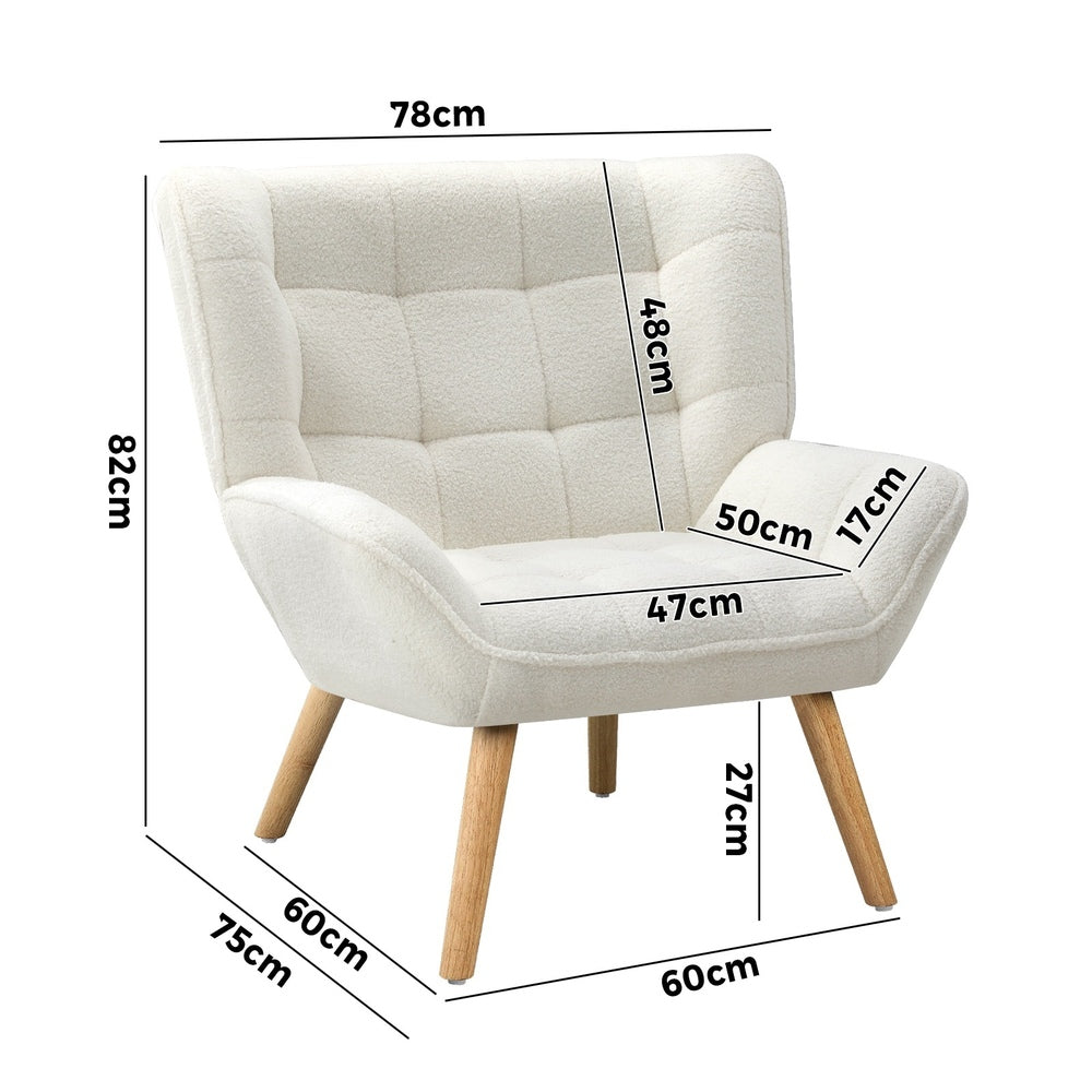 Oikiture 3x Armchair Sofa Lounge Sherpa Upholstered Tub White-Armchair-PEROZ Accessories