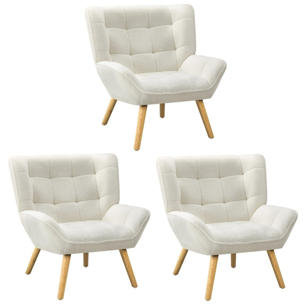 Oikiture 3x Armchair Sofa Lounge Sherpa Upholstered Tub White-Armchair-PEROZ Accessories