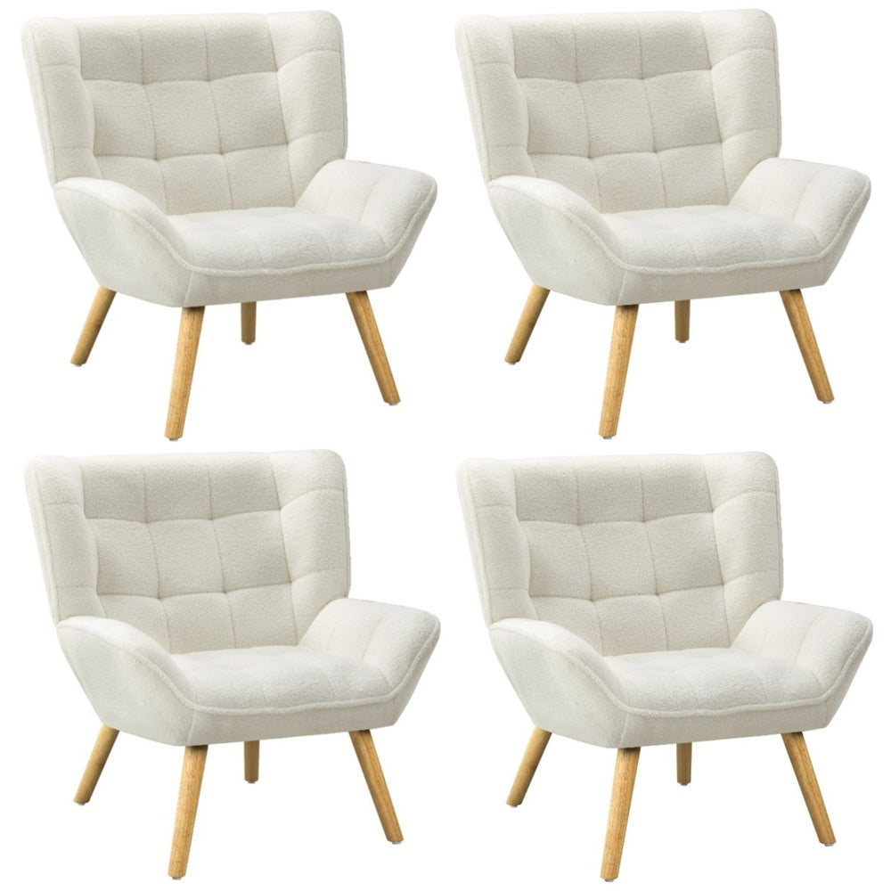 Oikiture 4x Armchair Sofa Lounge Sherpa Upholstered Tub White-Armchair-PEROZ Accessories