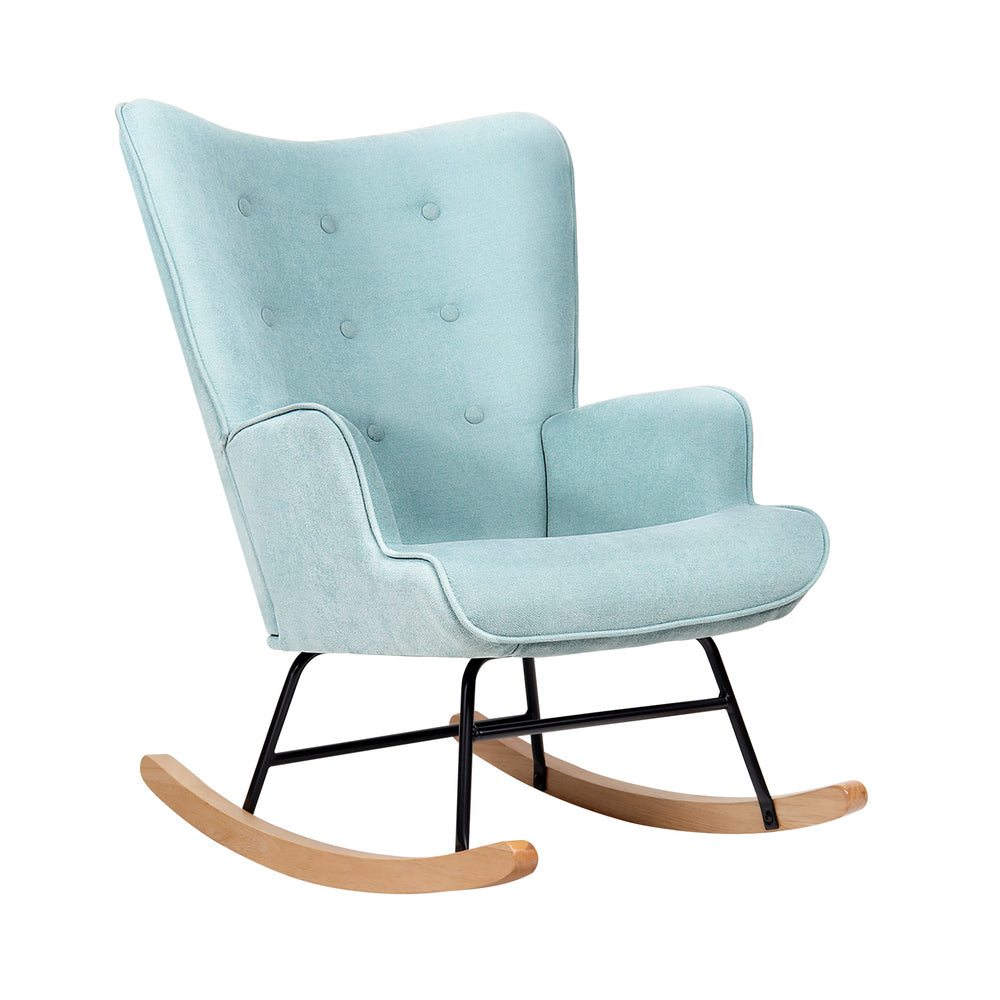 Oikiture Rocking Chair Nursing Armchair Velvet Accent Chairs Upholstered Blue-Armchairs-PEROZ Accessories