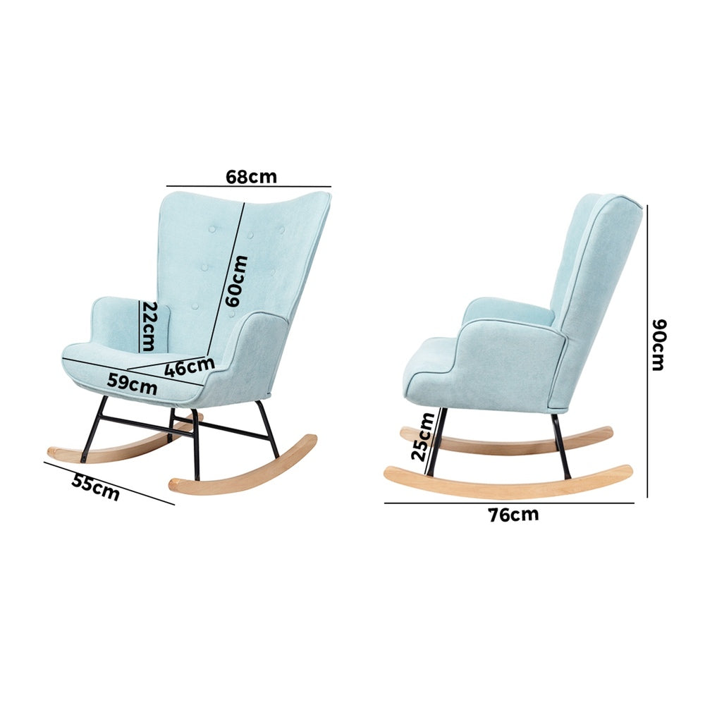 Oikiture Rocking Chair Nursing Armchair Velvet Accent Chairs Upholstered Blue-Armchairs-PEROZ Accessories