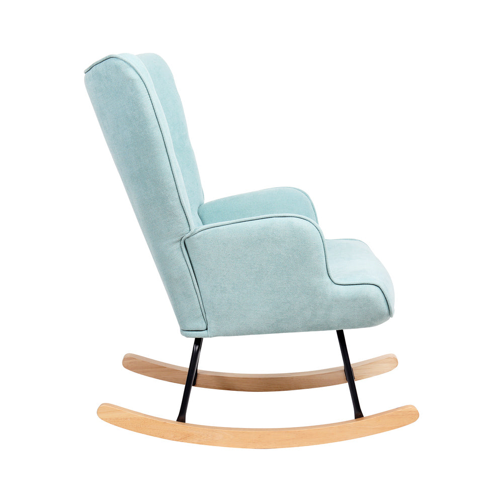 Oikiture Rocking Chair Nursing Armchair Velvet Accent Chairs Upholstered Blue-Armchairs-PEROZ Accessories
