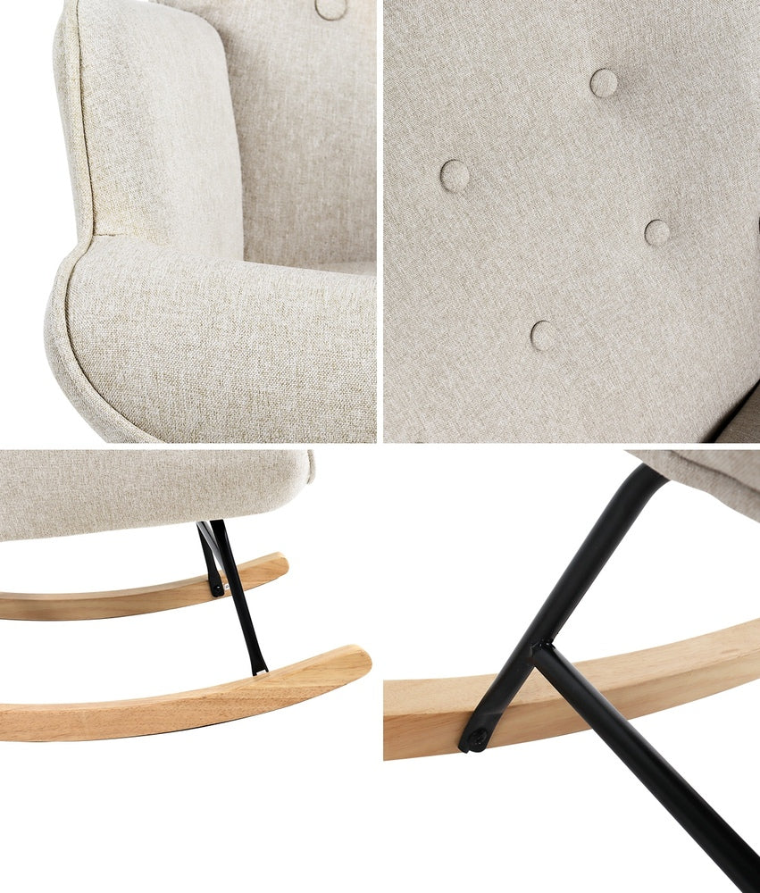 Oikiture Rocking Chair Nursing Armchair Velvet Accent Chairs Upholstered Beige-Armchairs-PEROZ Accessories