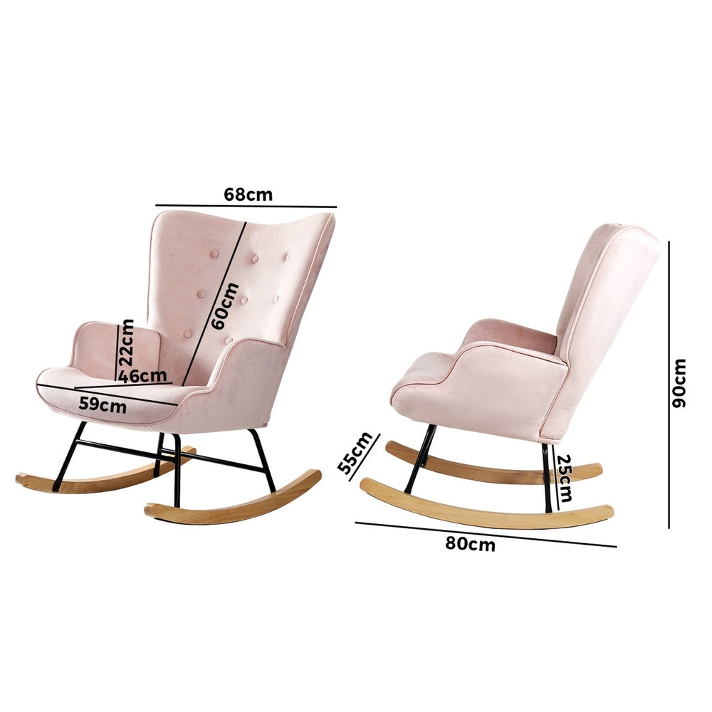 Oikiture Rocking Chair Nursing Armchair Velvet Accent Upholstered Pink-Armchair-PEROZ Accessories