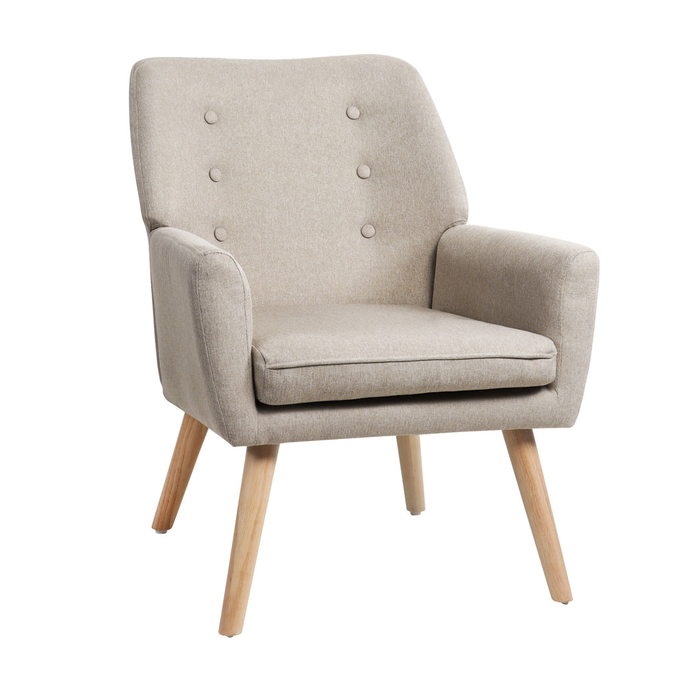 Oikiture 2x Armchair Lounge Chair Linen Tub Chairs Sofa Beige-Armchair-PEROZ Accessories