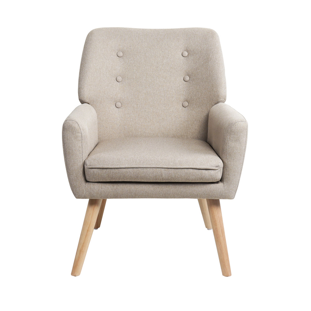 Oikiture 2x Armchair Lounge Chair Linen Tub Chairs Sofa Beige-Armchair-PEROZ Accessories