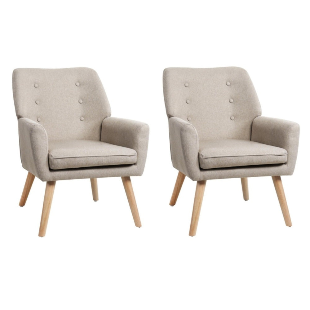 Oikiture 2x Armchair Lounge Chair Linen Tub Chairs Sofa Beige-Armchair-PEROZ Accessories