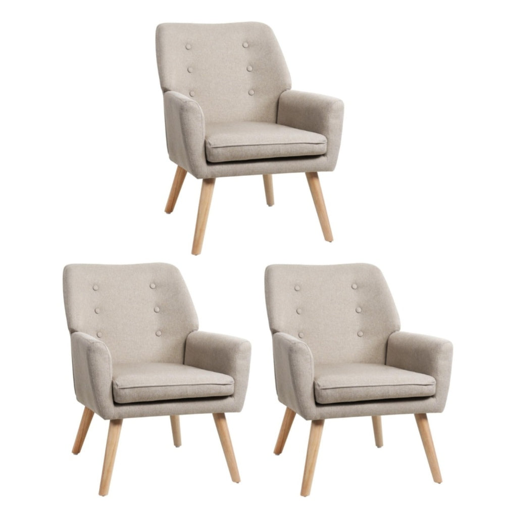 Oikiture 3x Armchair Lounge Chair Linen Tub Chairs Sofa Beige-Armchair-PEROZ Accessories