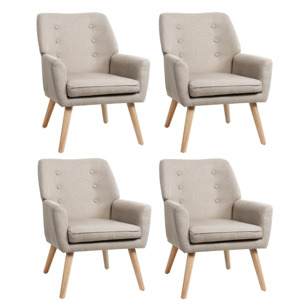 Oikiture 4x Armchair Lounge Chair Linen Tub Chairs Sofa Beige-Armchair-PEROZ Accessories