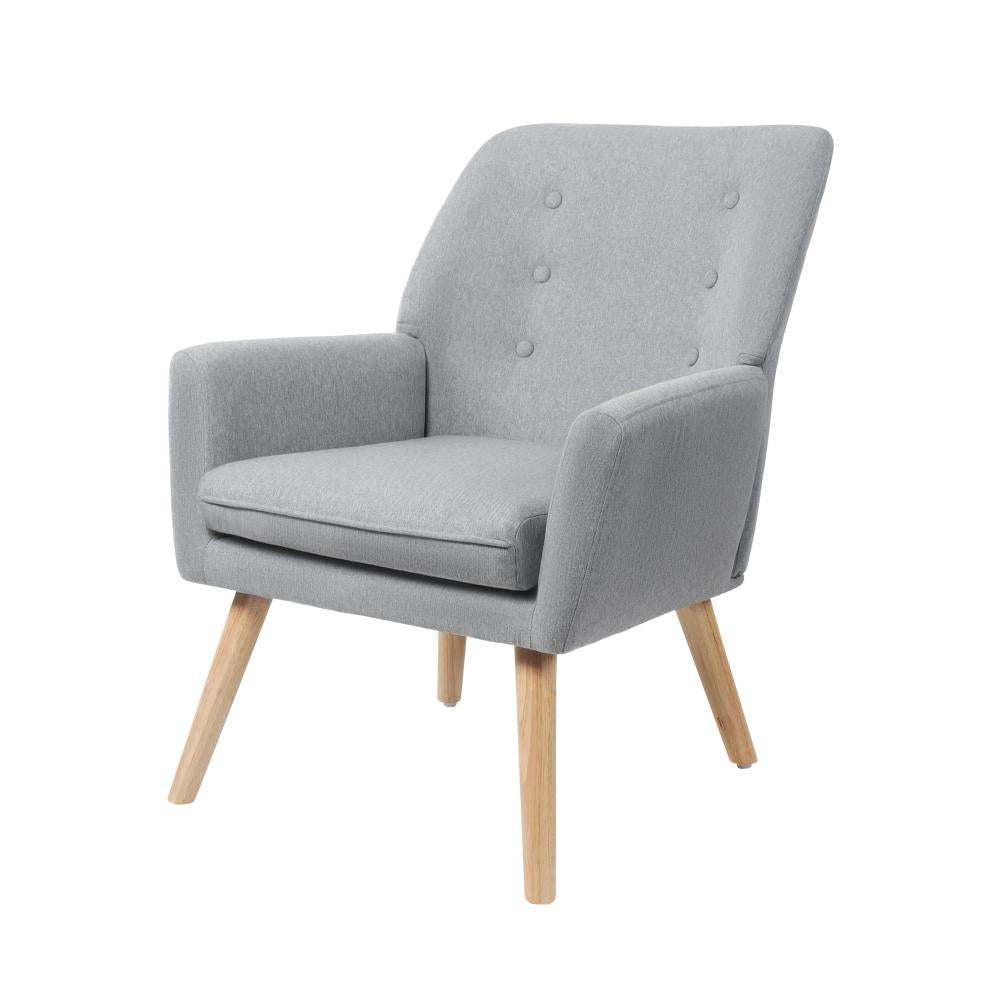 Oikiture Armchair Lounge Chair Linen Accent Armchairs Tub Chairs Sofa Grey-Armchairs-PEROZ Accessories