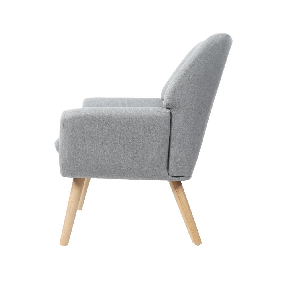 Oikiture Armchair Lounge Chair Linen Accent Armchairs Tub Chairs Sofa Grey-Armchairs-PEROZ Accessories