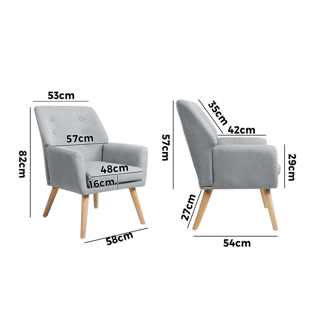 Oikiture 2x Armchair Lounge Chair Linen Tub Chairs Sofa Grey-Armchair-PEROZ Accessories