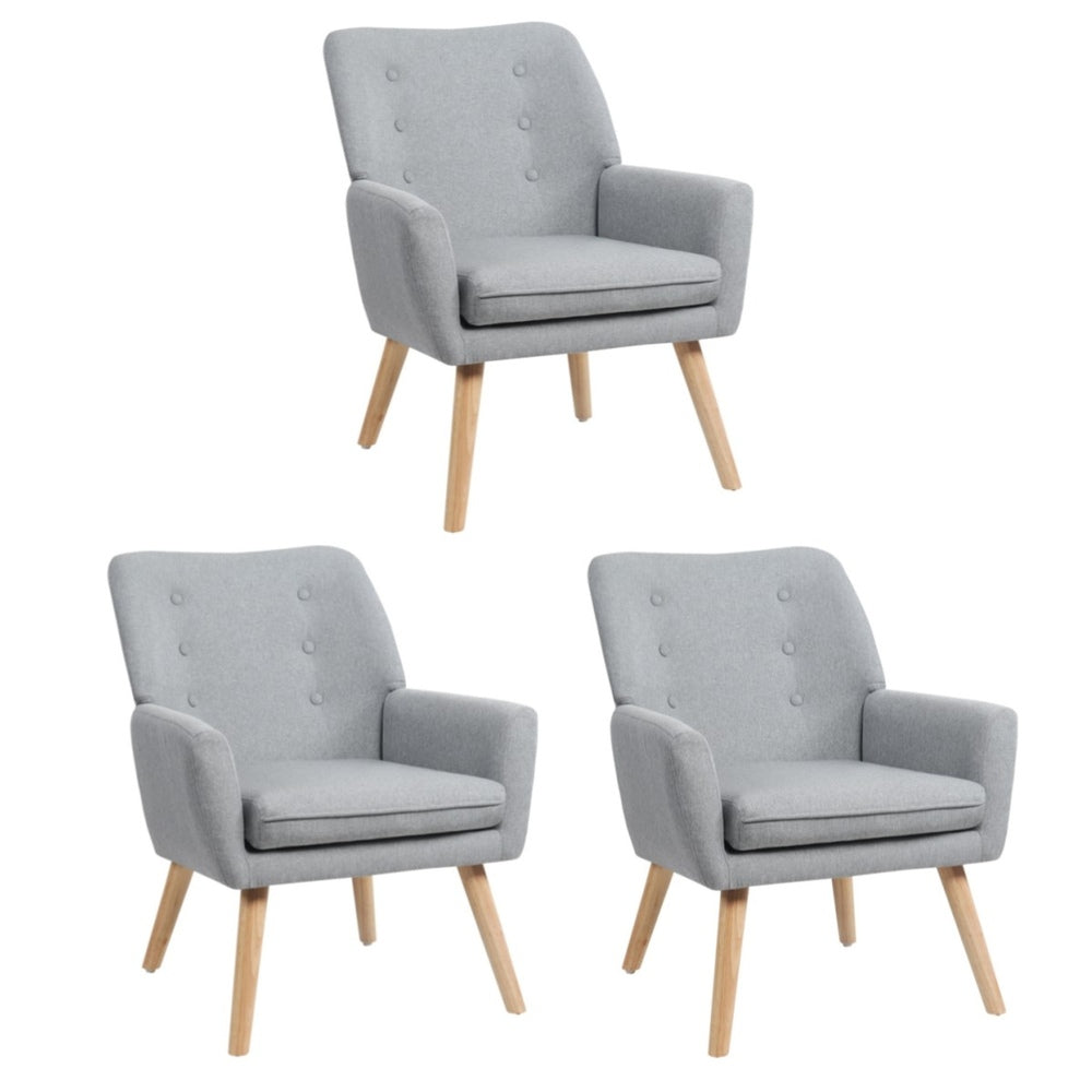 Oikiture 3x Armchair Lounge Chair Linen Tub Chairs Sofa Grey-Armchair-PEROZ Accessories