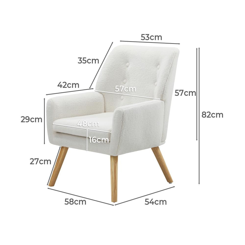 Oikiture Armchair Lounge Chair Sherpa Accent Armchairs Tub Chairs Sofa White-Armchairs-PEROZ Accessories