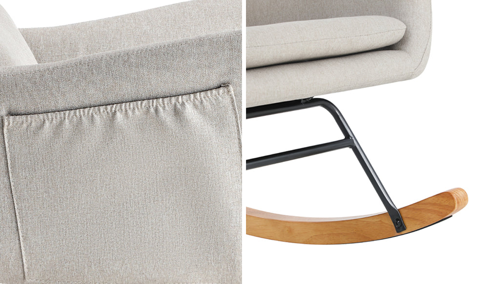 Oikiture Rocking Chair Nursing Armchair Linen Accent Chairs With 2 Pillow Beige-Armchair-PEROZ Accessories