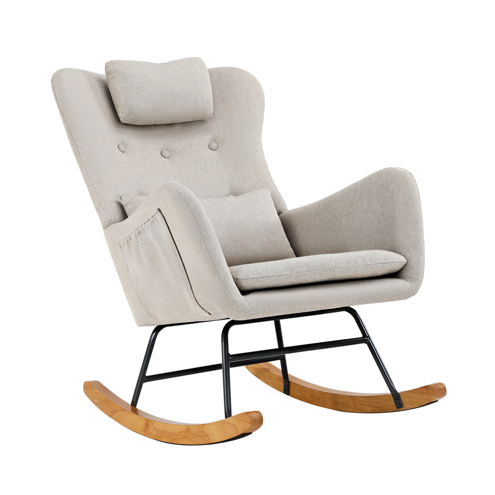 Oikiture 4x Rocking Chair Nursing Armchair Linen 2 Pillow Beige-Armchair-PEROZ Accessories