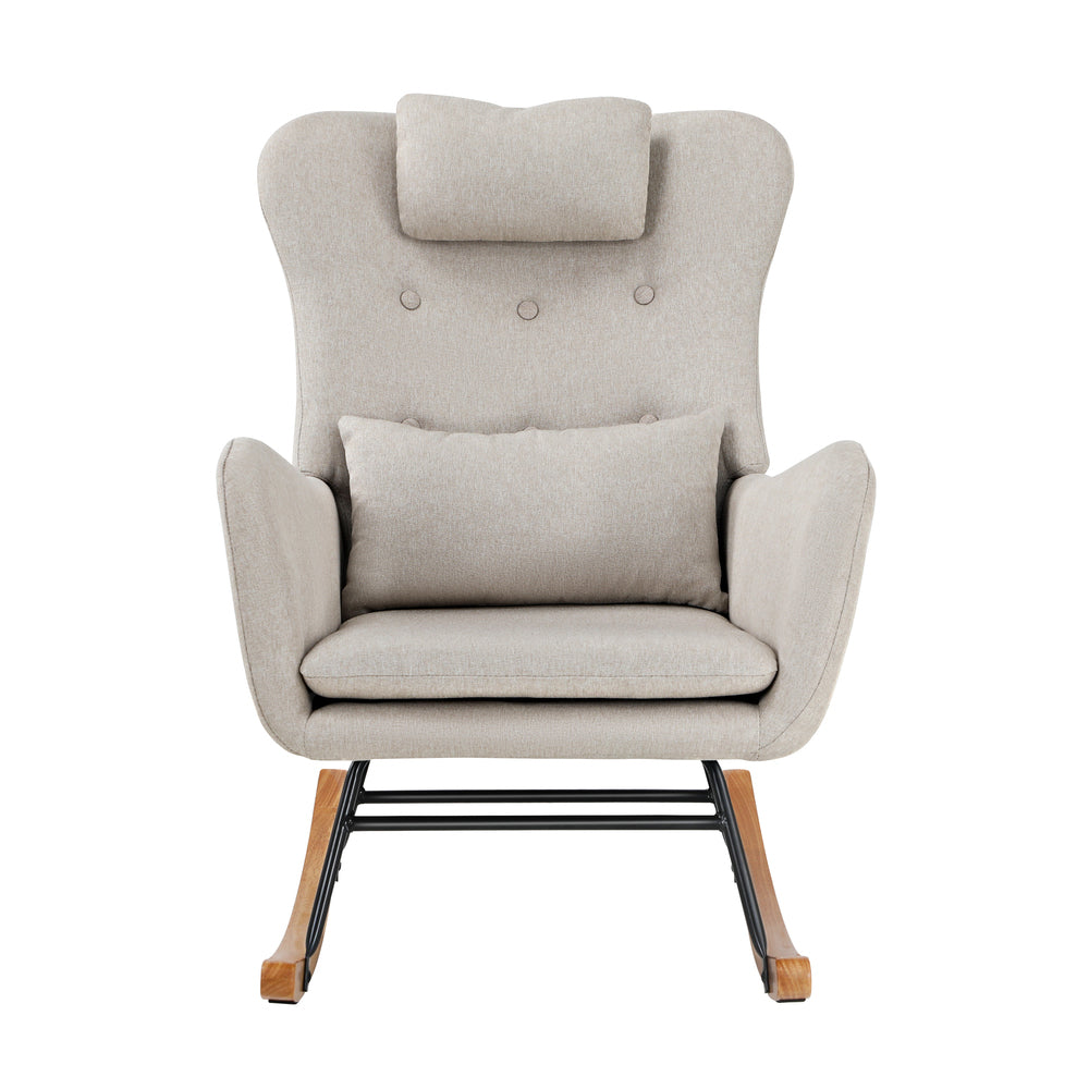 Oikiture 4x Rocking Chair Nursing Armchair Linen 2 Pillow Beige-Armchair-PEROZ Accessories