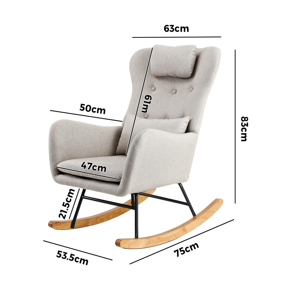 Oikiture 4x Rocking Chair Nursing Armchair Linen 2 Pillow Beige-Armchair-PEROZ Accessories